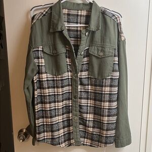 Olive Green & Black Plaid Shacket